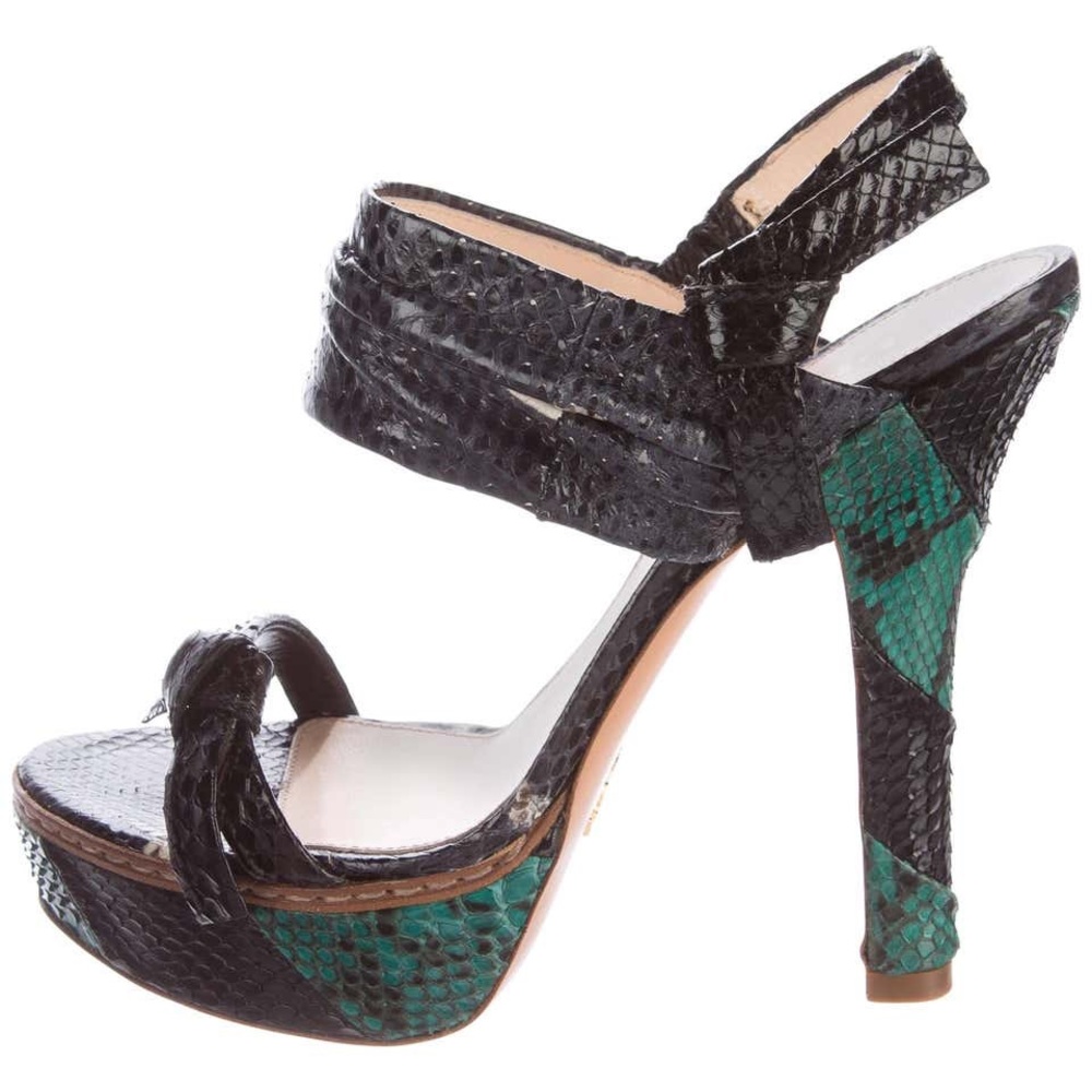 Prada Black Snake Leather Twist Knot Block Sandal… - image 8